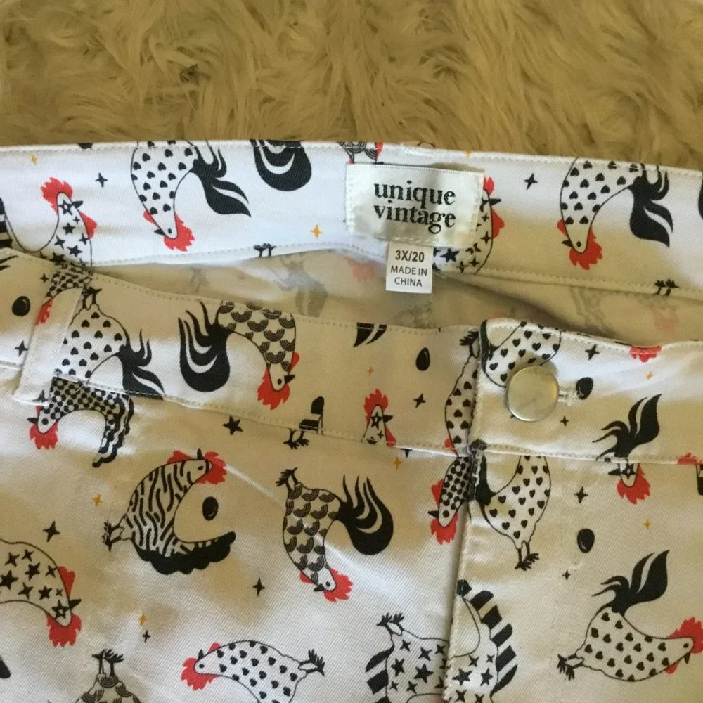 Unique Vintage rooster print pants and top set size 3x and 2x New (fits 2x) - Picture 4 of 7